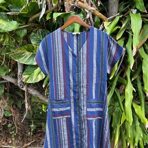 Striped Midi Button Down V-Neck Dress